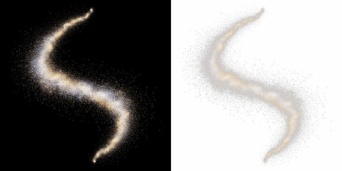 Sparkling magic dust trail isolated on black background, glowing fairy dust particles swirl, fantasy glitter sparkle trail, luminous enchanted dust effect for mystical and magical visual design © Margary