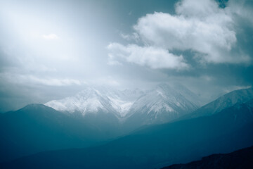 Fototapeta premium Majestic Snow-Capped Mountain Layers Photography in Autumn and Winter in Sichuan and Xizang, China 