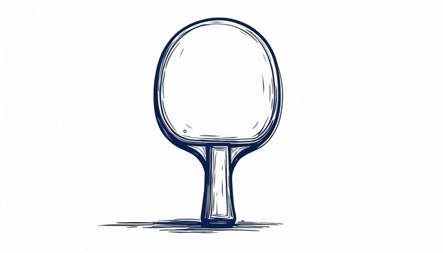 Line drawing shows ping pong paddle isolated on white. Simple object graphic with sketch style for sport game illustration. Minimalist design element for recreation.