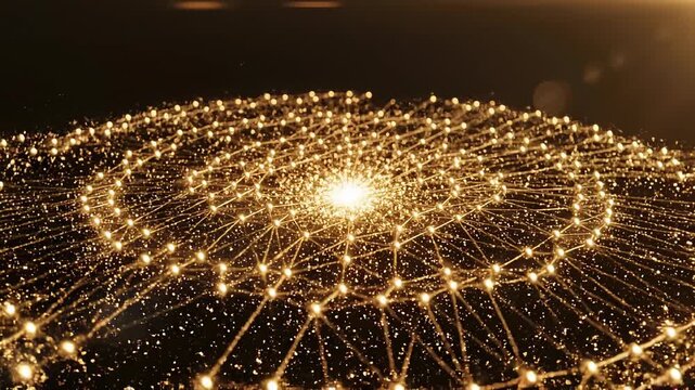 Golden Network Abstract Pattern Glowing Connection Circular Structure Digital Web Futuristic Technology Sparkle Energy Science Glowing Abstract Light