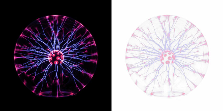 Plasma electric sphere isolated on black background, glowing energy orb, electric plasma ball, high-voltage energy sphere, futuristic sci-fi plasma effect for technology and fantasy visuals