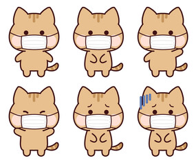 マスクをしたトラ猫セット