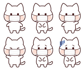 マスクをした白猫セット