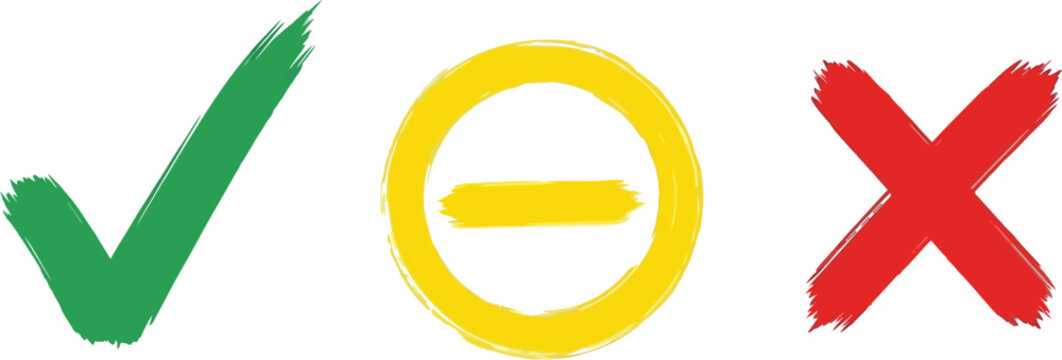 Green check mark yellow minus and red cross symbols
