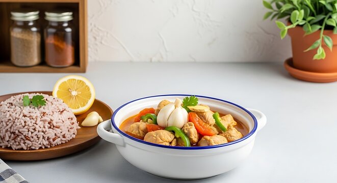 jasha maru, Bhutanese chicken stew in small chunks, cooked with ripe tomato, onion, garlic, fresh ginger, and green pepper in clear aromatic broth. 