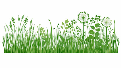 A vibrant lush border of various green grasses and wildflowers © Bablu