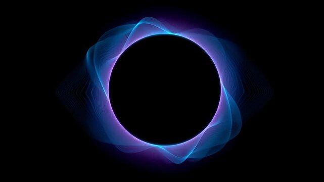 Glowing tech technology wave ai audio voice spectrum artificial network circular neon ring with flowing light ribbon creating vibrant futuristic sound visualization and digital waveform effect circle