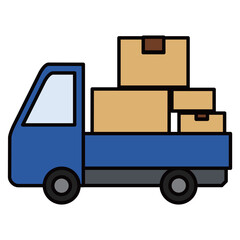 荷台に段ボールを積んだトラック