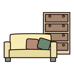 ソファとチェストが並んだリビングのイラスト
