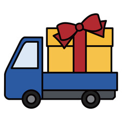 大きなプレゼントを運ぶトラック