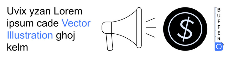 Advertising, financial insights, business marketing, effective communication, budget strategy, sales growth. A megaphone facing a dollar symbol. Advertising and financial insights concept
