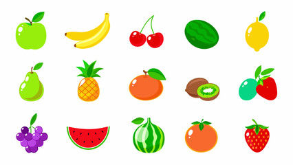 Obraz premium Colorful assortment of various fruits displayed in a flat cartoon style