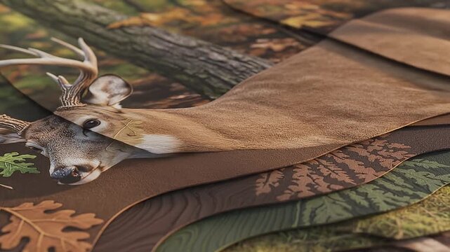 Deer Head on Camouflage Fabric Closeup.