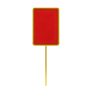 A red sign with a yellow border and stick isolated on transparent background