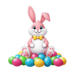 Obraz premium A large pink bunny surrounded by colorful easter eggs in a festive scene