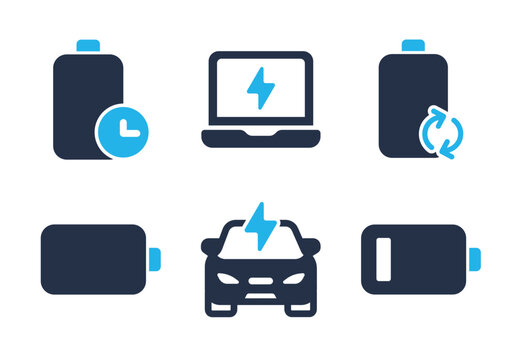 Battery Usage on Devices icon set. Solid glyph series icons