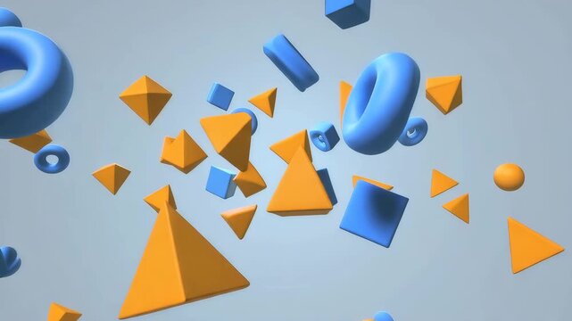 Abstract background with pastel 3D shapes floating and colliding