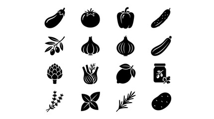 Fototapeta premium Black and White Food Icons Collection.