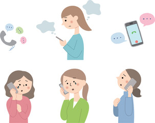 スマホで相談する女性セット