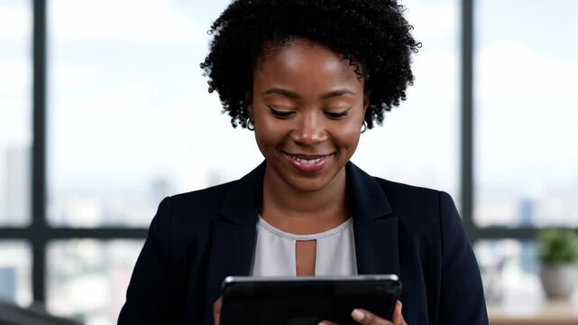 Office Manager Approving Document on Tablet in Modern Workplace