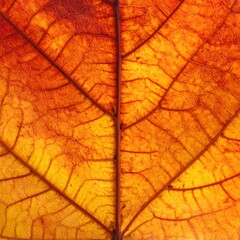 Obraz premium A close-up of a vibrant orange and yellow leaf with visible veins