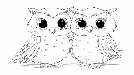 Fototapeta premium Cute Hand-Drawn Sketch of Two Adorable Baby Owls Sitting Together.