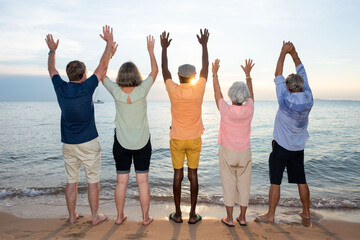 Obraz premium Joyful seniors enjoying beach sunset