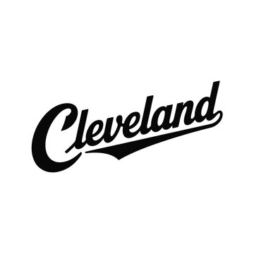 The word cleveland in a stylized black script font on white