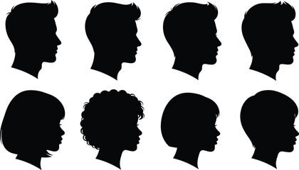 Male and female head profile silhouettes vector set, human face side view collection © MdAnisur