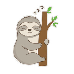 Obraz premium Sleeping Sloth Character Hugging Tree Branch Vector Illustration