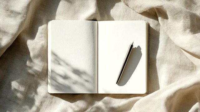 Open notebook with pen on soft fabric surface