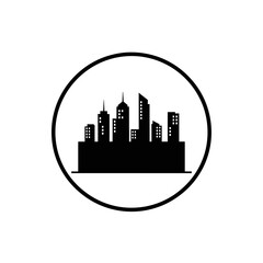 Obraz premium Modern City Skyline Silhouette Inside a Circle.