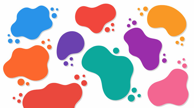 Vibrant colorful abstract shapes on white background.