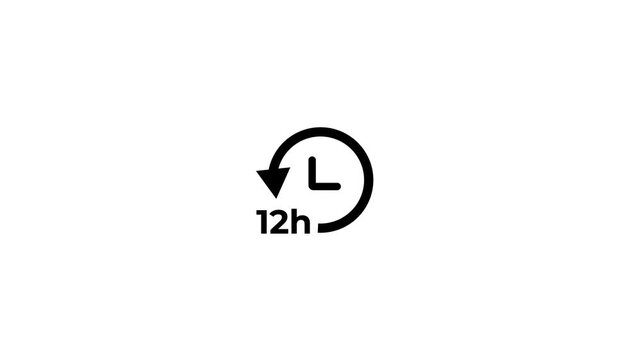 twelve hour clock timer semicircle arrow animation on white background minimal ui element.