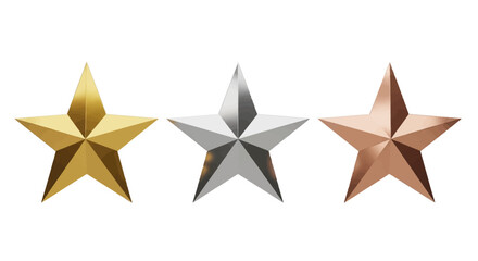 Obraz premium Three metallic stars in gold silver and copper colors.