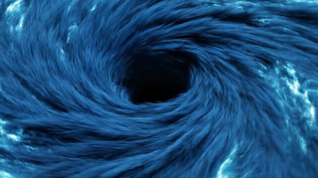 Abstract blue fuzzy vortex with electric glow and black hole