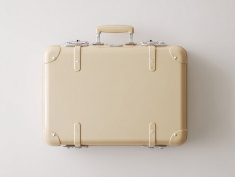 Vintage Cream Hardshell Briefcase Suitcase Isolated on White Background