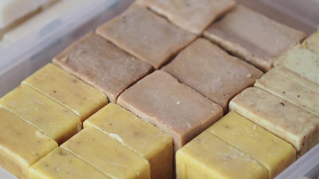 Handmade soap blocks for sale at local market