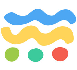 Colorful Wavy Lines and Circle Dots Abstract Shape Set Illustration