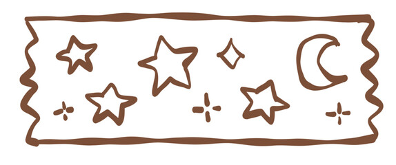 Obraz premium Hand Drawn Cute Stars and Moon Doodle Banner Frame Illustration