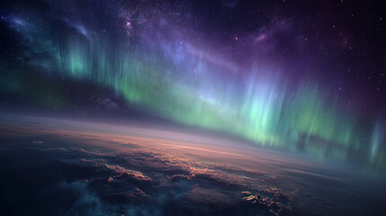 地球の夜明けと光のカーテン