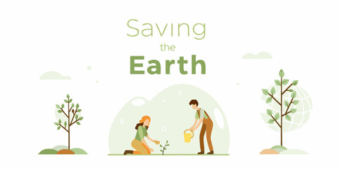 Saving the earth a couple plants a seedling with care and hope