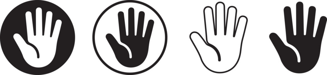 Four black and white hand icons in different styles and shapes  various palm symbols