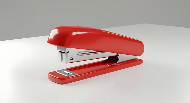Red stapler on white table with gray background office supplies stapling tool
