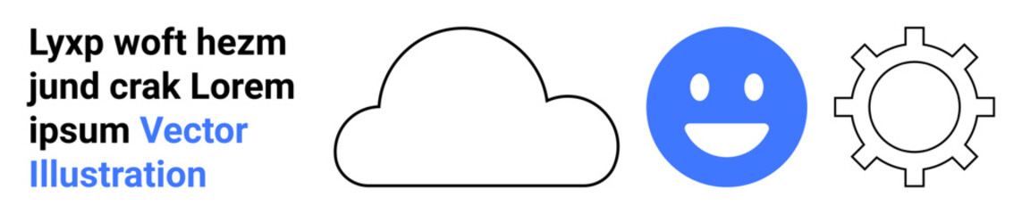 Fototapeta premium Technology, communication tools, cloud computing, digital expression, system optimization, user interface design. Cloud icon, blue smile emotion gear symbol. Cloud computing and communication tools