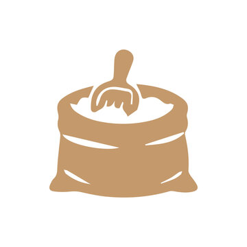 Simple Brown Icon of an Open Sack of Flour with a Wooden Scoop