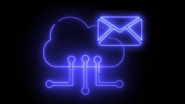 Neon light effect animation of a virtual cloud icon with an email envelope