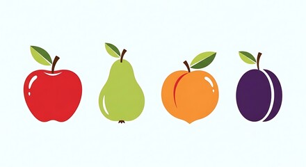 Colorful Fruits Apple Pear Orange Plum.