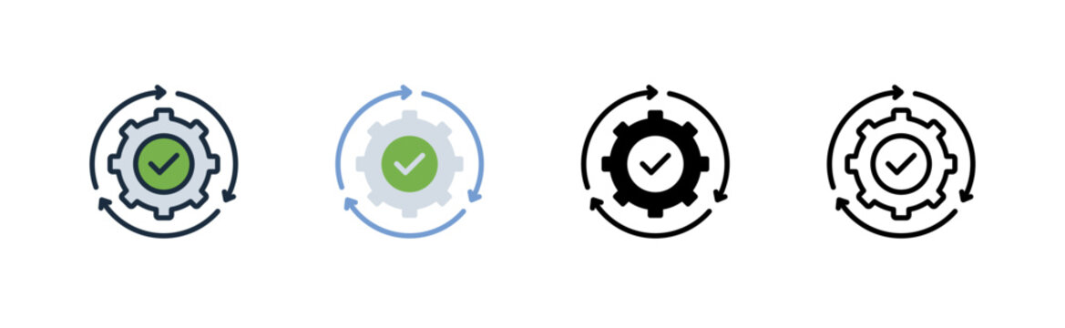 execution icon. gear process cycle. task action. business operation. various style icon design. vector illustration