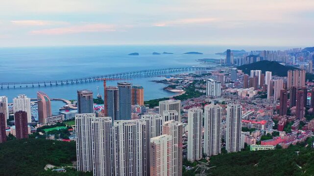 Dalian Coastal City Skyline with Harbor Bridge and Islands
